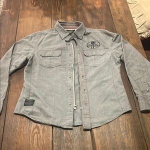 Harley Davidson Gray Button-Up Shirt with Embroidered Logo size Men L.